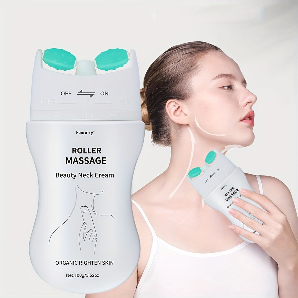 Firming Neck Massage Cream with Roller for Women - White